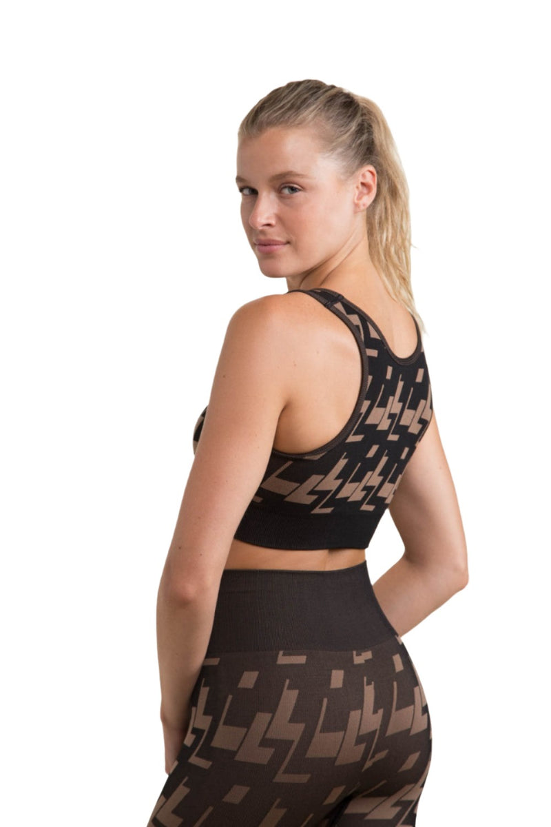 Mono B Seamless Geo Active Bra Top AT-A09100 - Brown - Side View