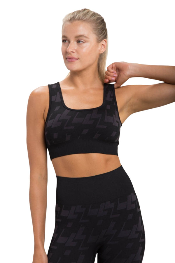 Mono B Seamless Geo Active Bra Top AT-A09100 - Charcoal - Front View