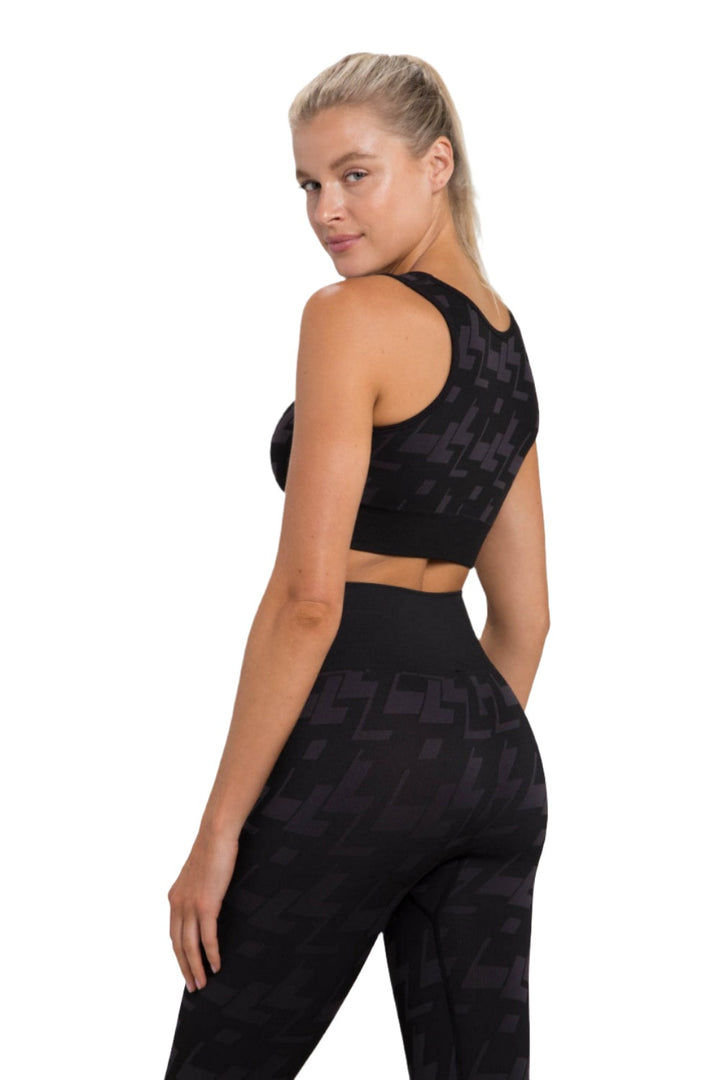 Mono B Seamless Geo Active Bra Top AT-A09100 - Charcoal - Back View