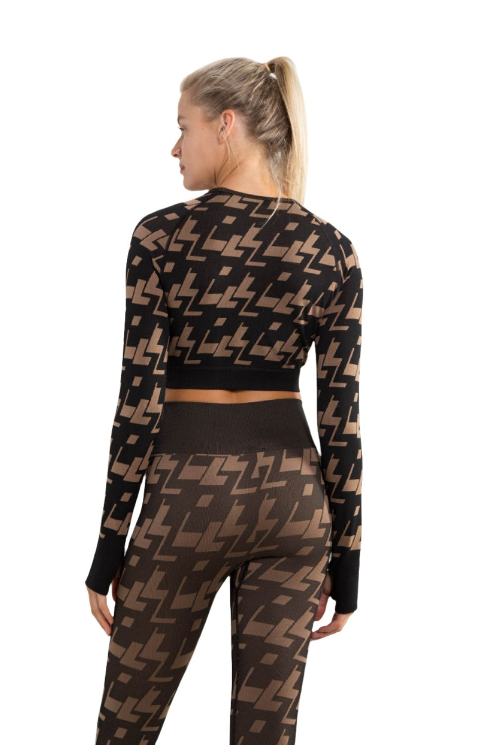 Mono B Seamless Geo Active L/S Top AT-A09102 - Brown - Back View