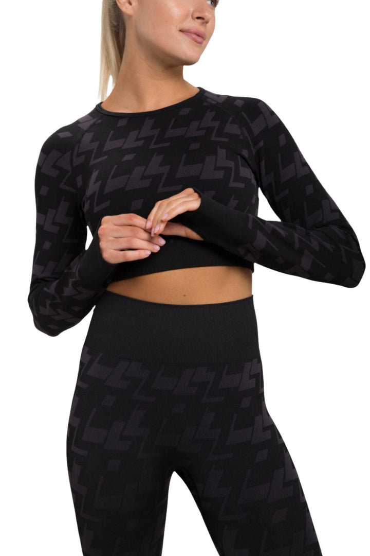 Mono B Seamless Geo Active L/S Top AT-A09102 - Charcoal - Front View2