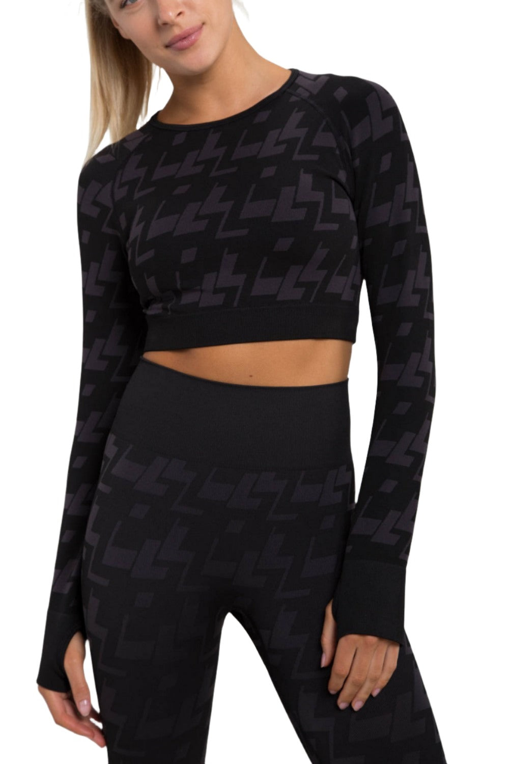 Mono B Seamless Geo Active L/S Top AT-A09102 - Charcoal - Front View