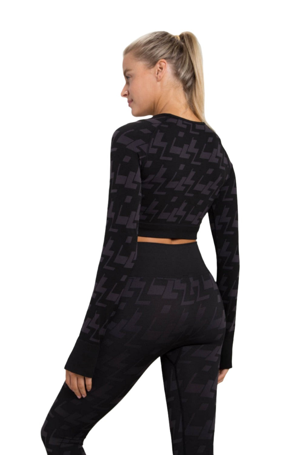 Mono B Seamless Geo Active L/S Top AT-A09102 - Charcoal - Side View