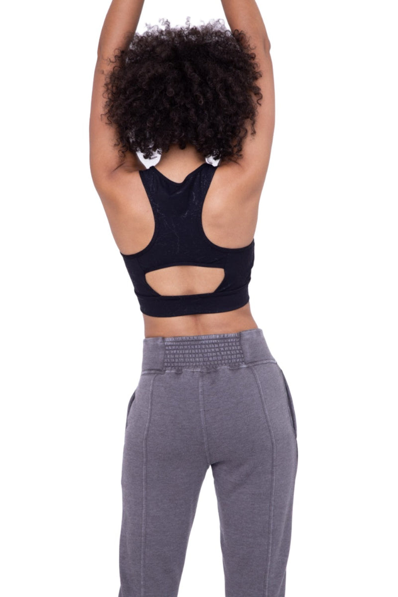 Mono B Foil Marble Sports Bra AT-A0925 - Black Foil - Back View