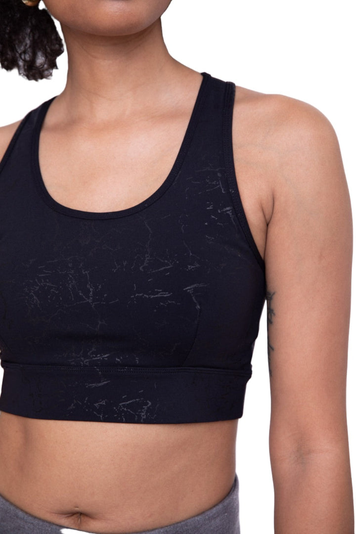 Mono B Foil Marble Sports Bra AT-A0925 - Black Foil - Rear View