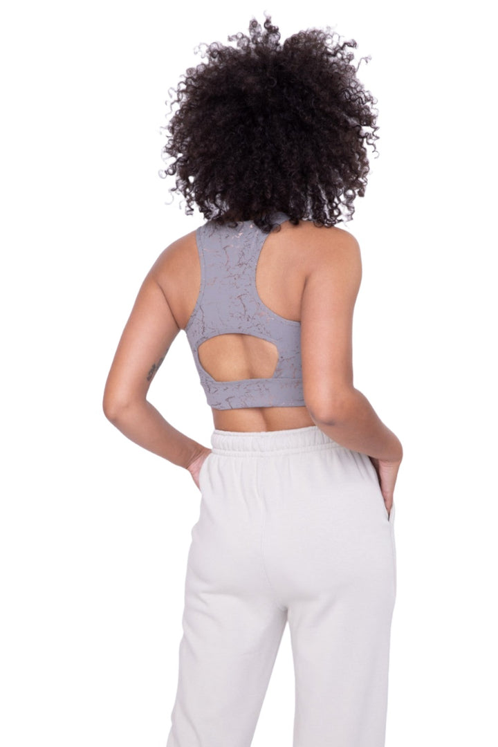 Mono B Foil Marble Sports Bra AT-A0925 - Grey Copper - Back View