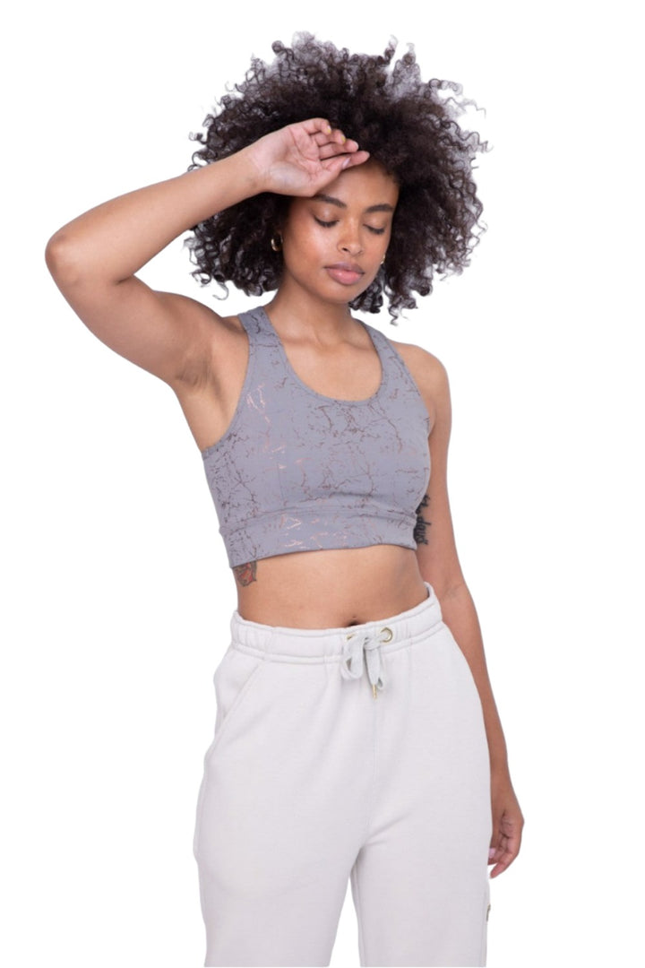 Mono B Foil Marble Sports Bra AT-A0925 - Grey Copper - Front View