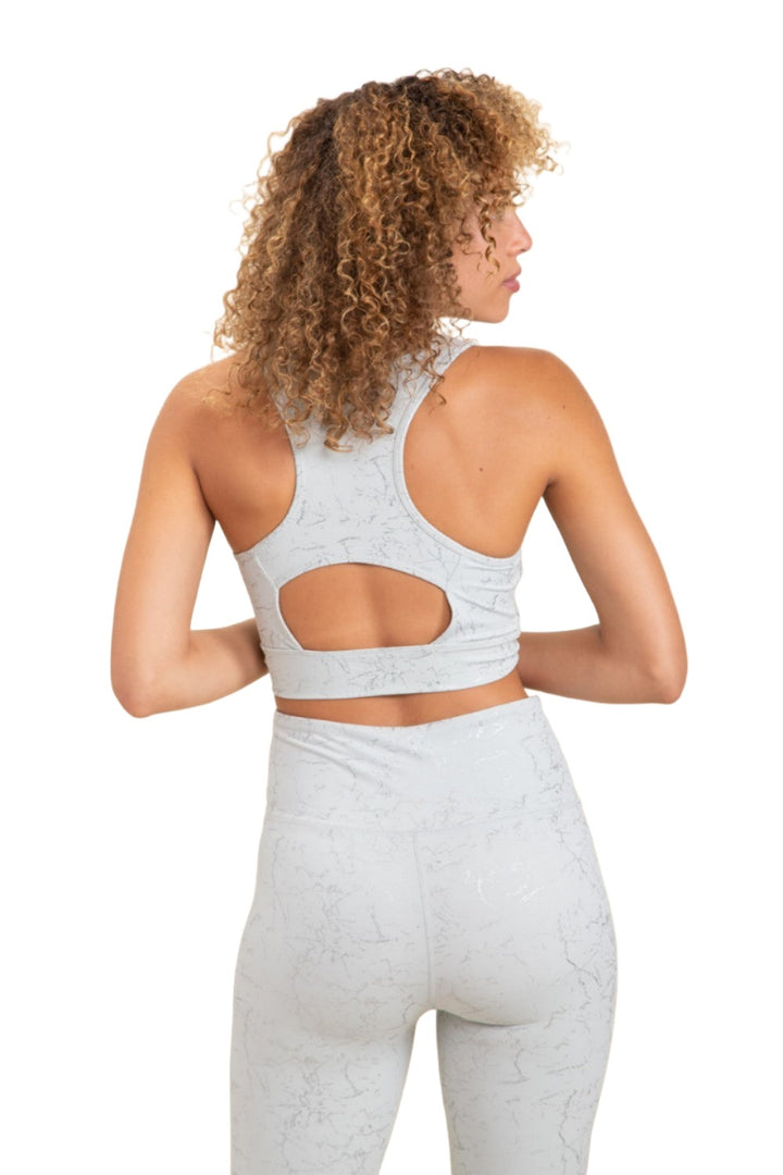 Mono B Foil Marble Sports Bra AT-A0925 - Mist Foil - Back View