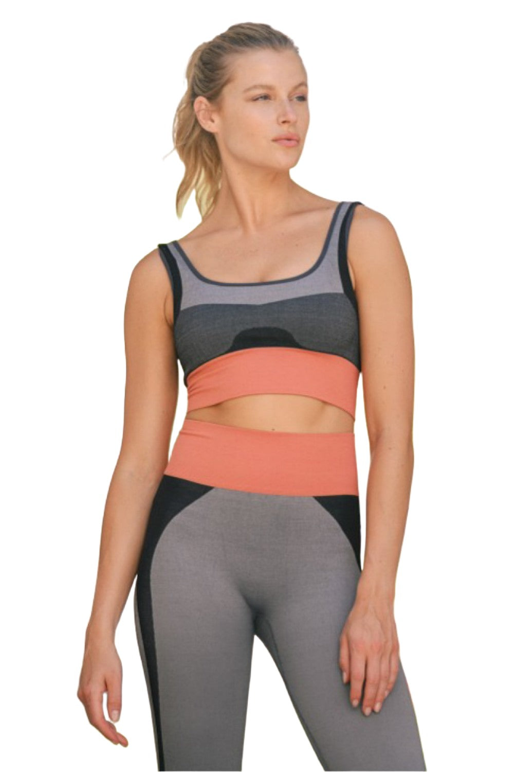 Mono B Color Block Seamless Bra AT-A0944 - Grey - Front View