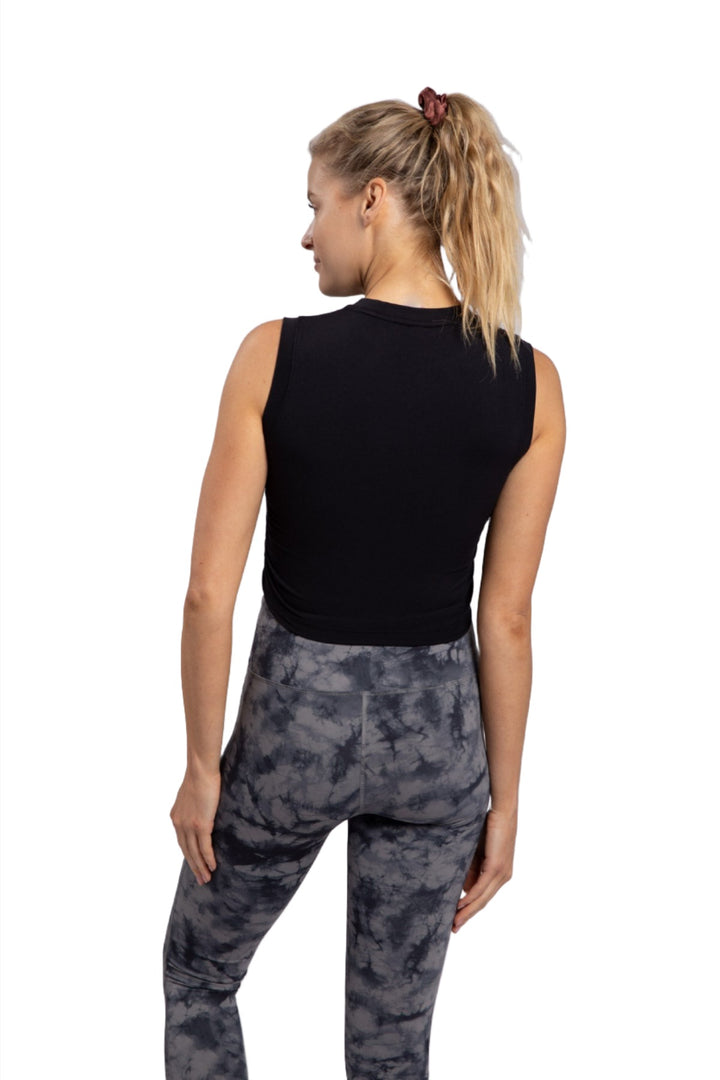 Mono B Rouched Sides Crop Top AT-A1038 - Black - Back View
