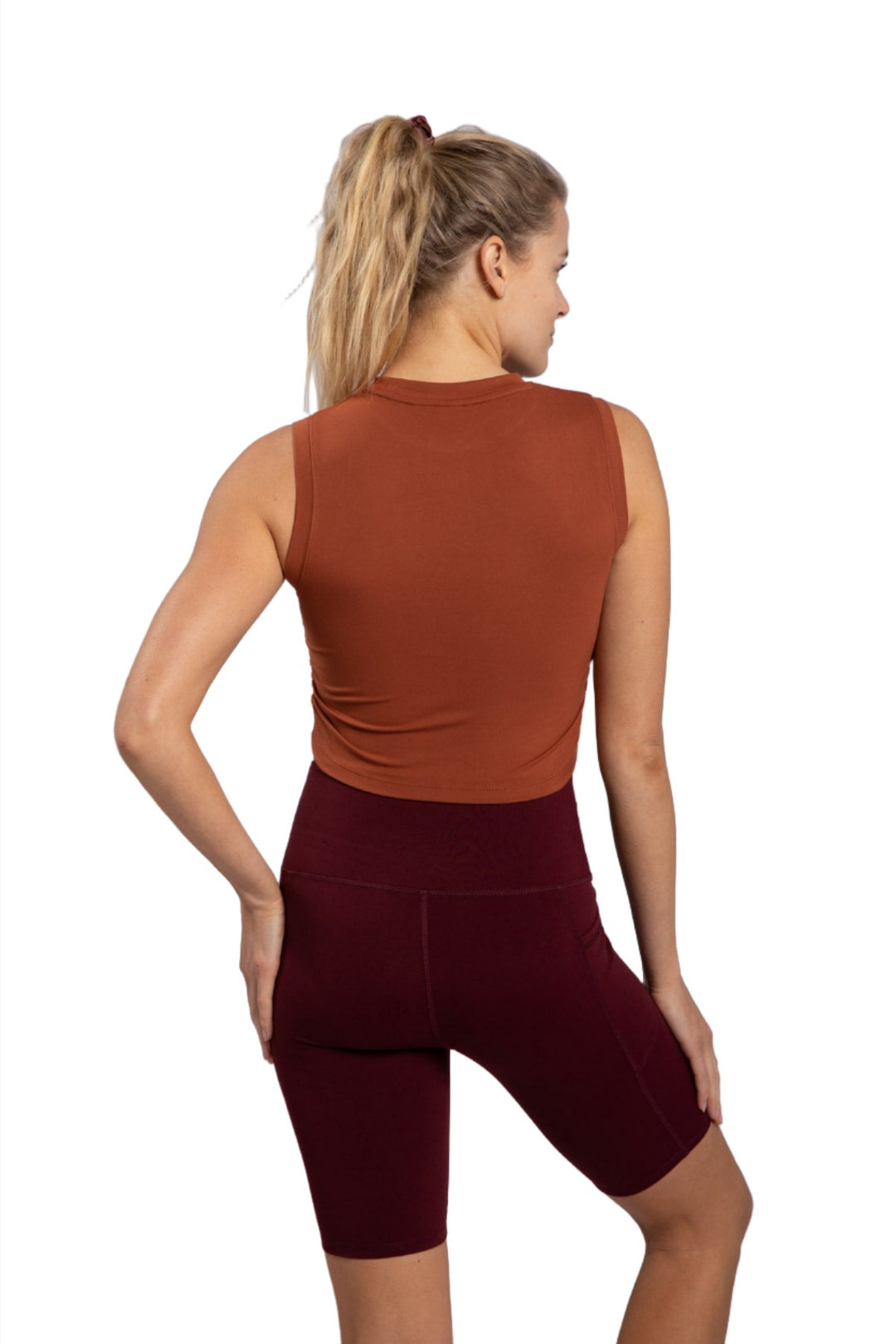 Mono B Rouched Sides Crop Top AT-A1038 - Olive - Back View