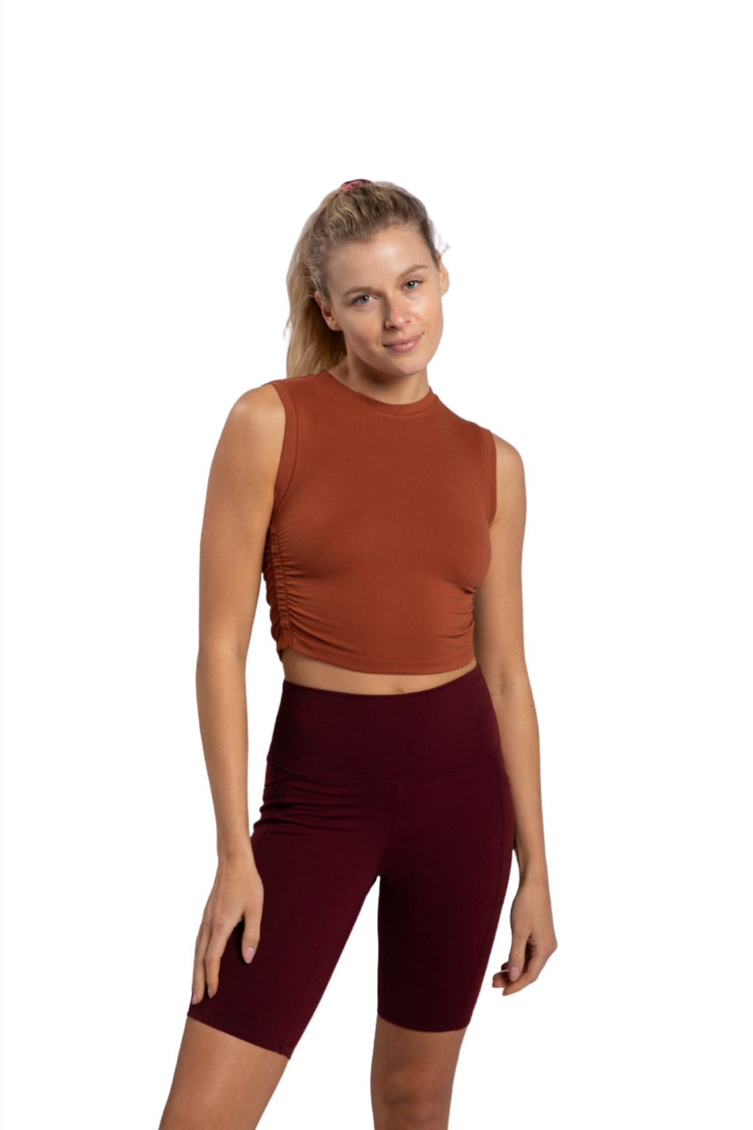 Mono B Rouched Sides Crop Top AT-A1038 - Olive - Front View