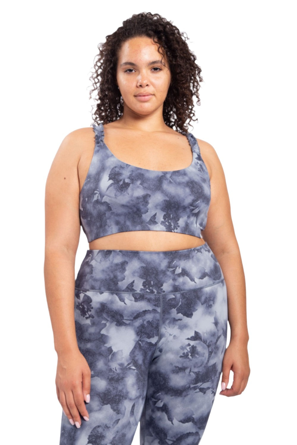 Mono B Watercolor Print Bra Top AT-A1115 Plus - Leaves - Front View