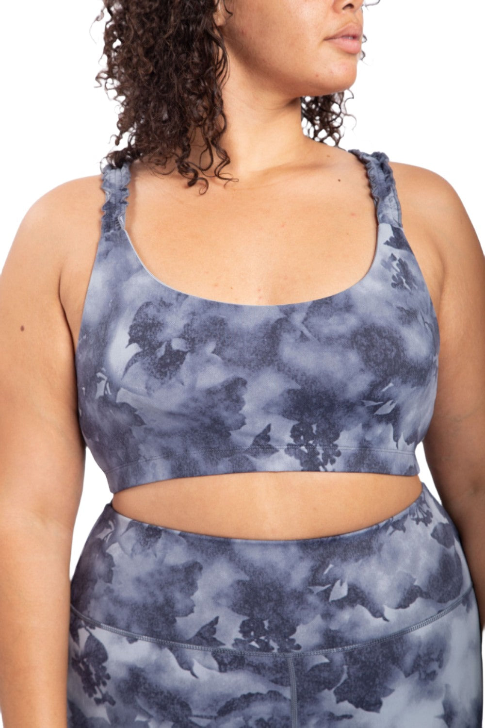 Mono B Watercolor Print Bra Top AT-A1115 Plus - Leaves - Front Rear View