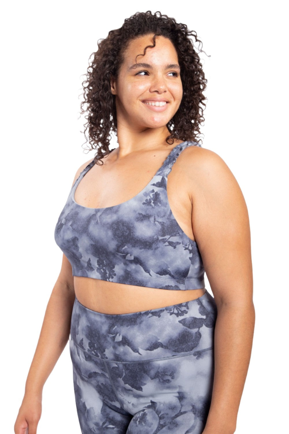 Mono B Watercolor Print Bra Top AT-A1115 Plus - Leaves - Side View