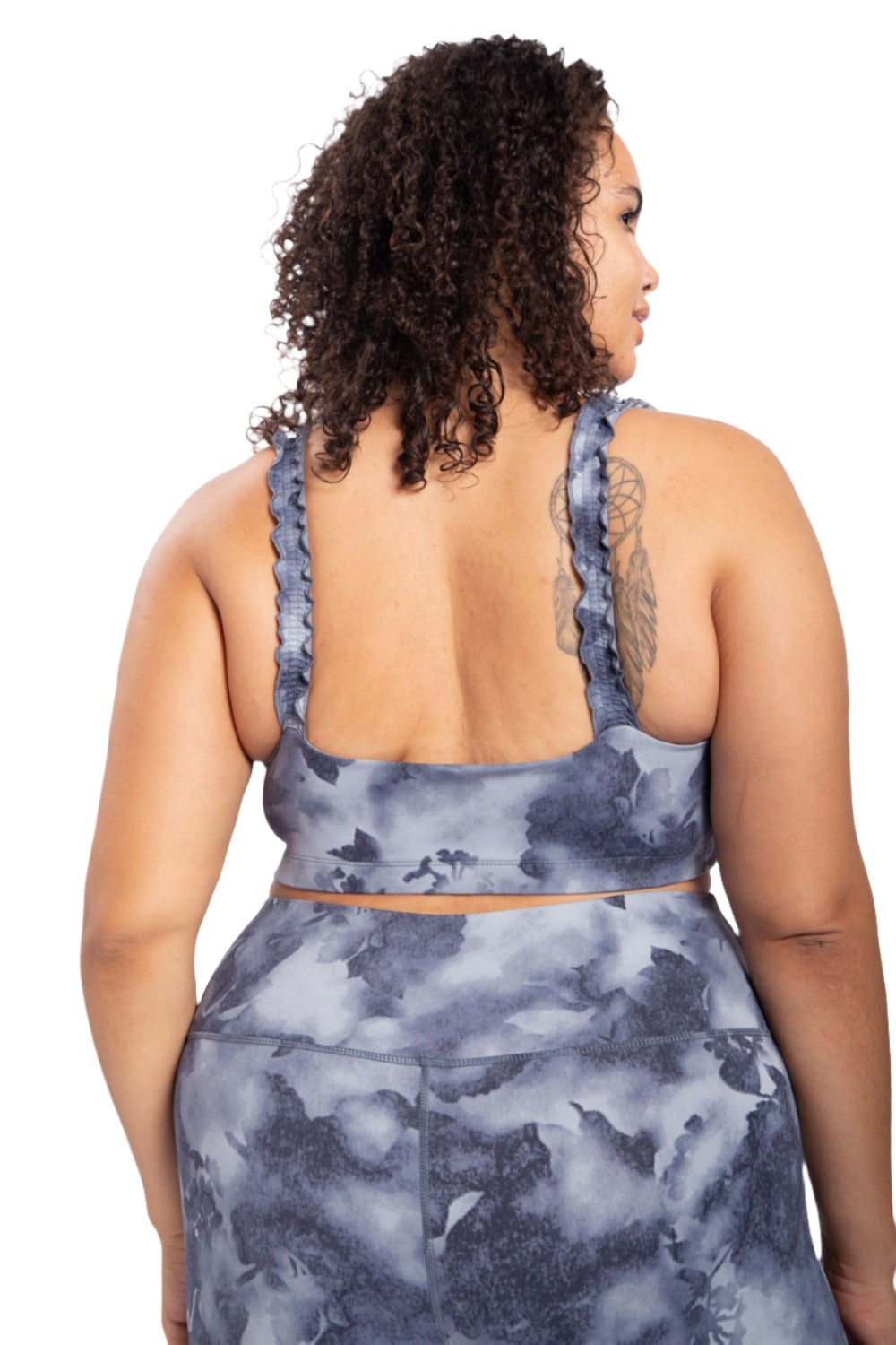 Mono B Watercolor Print Bra Top AT-A1115 Plus - Leaves - Back View