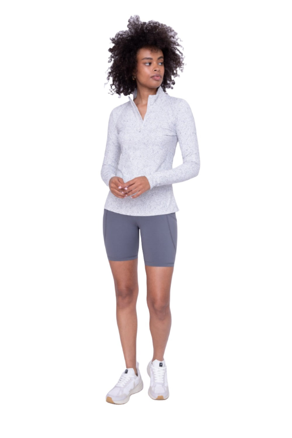 Mono B Half Zip Fitted Long Sleeve Top AT-A1150 - Sand - Front Full View