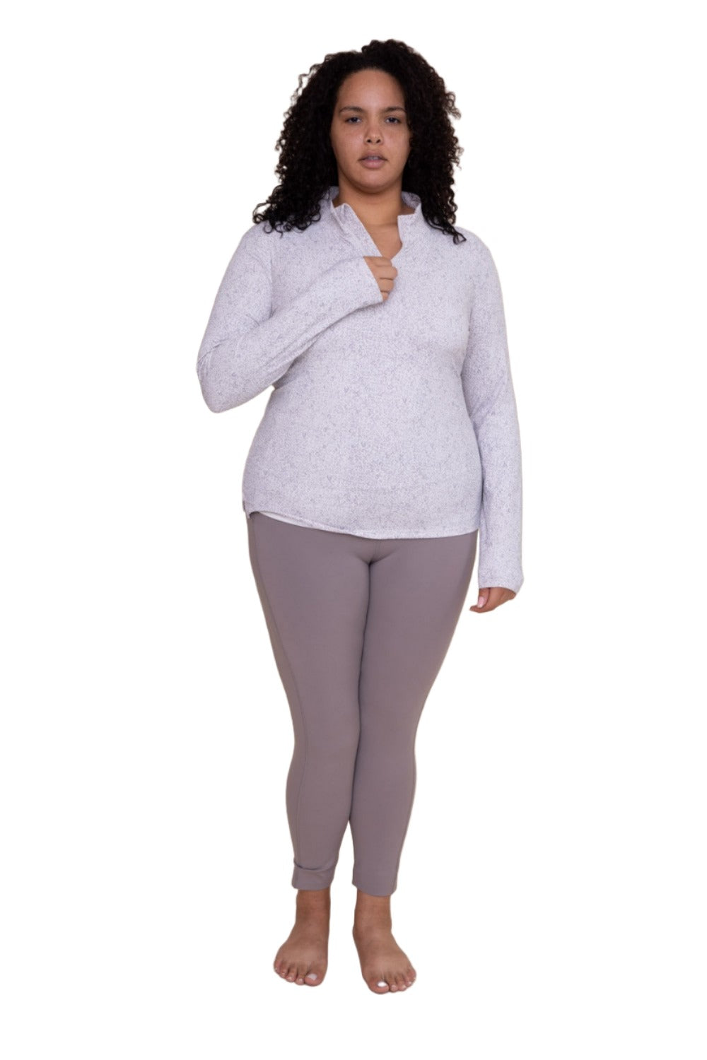 Mono B Laser-Cut and Bonded Essential Foldover Highwaist Leggings APH2713 Plus - Heather - Front Full View