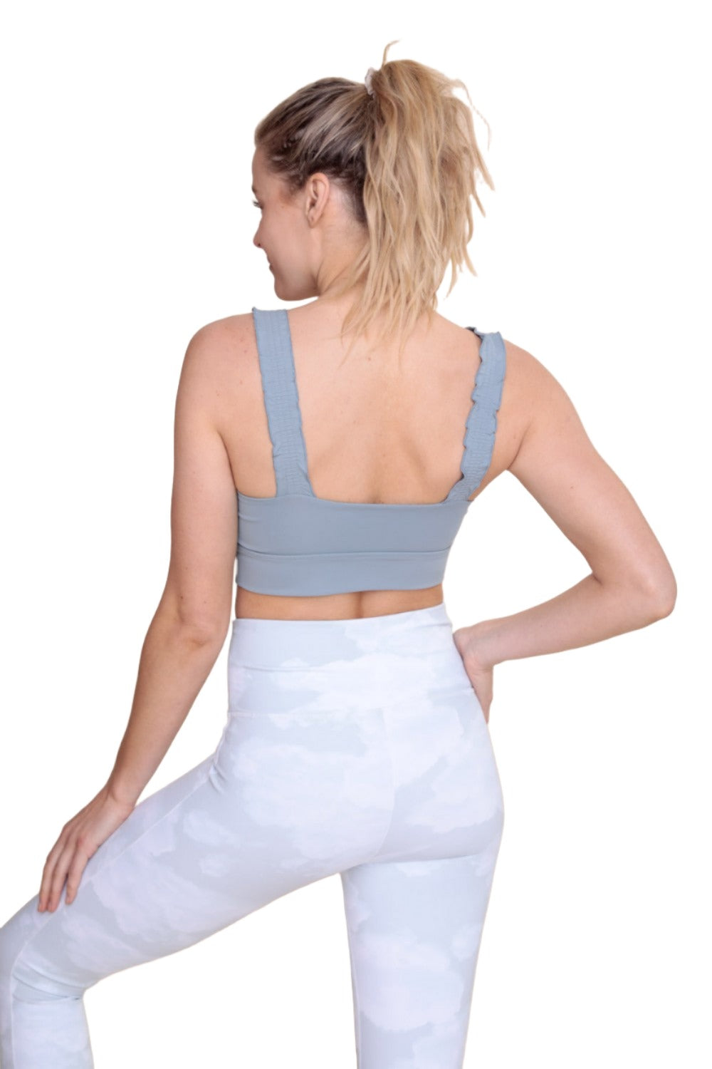 Mono B Crop Ruffle Strap Sport Bra Top AT-A1216 - Blue 22 - Back View