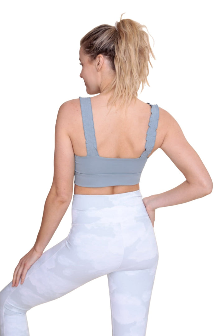 Mono B Crop Ruffle Strap Sport Bra Top AT-A1216 - Blue 22 - Back View