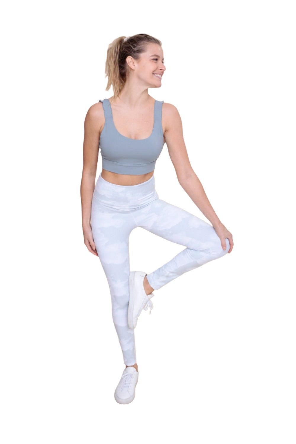 Mono B Crop Ruffle Strap Sport Bra Top AT-A1216 - Blue 22 - Front Full View