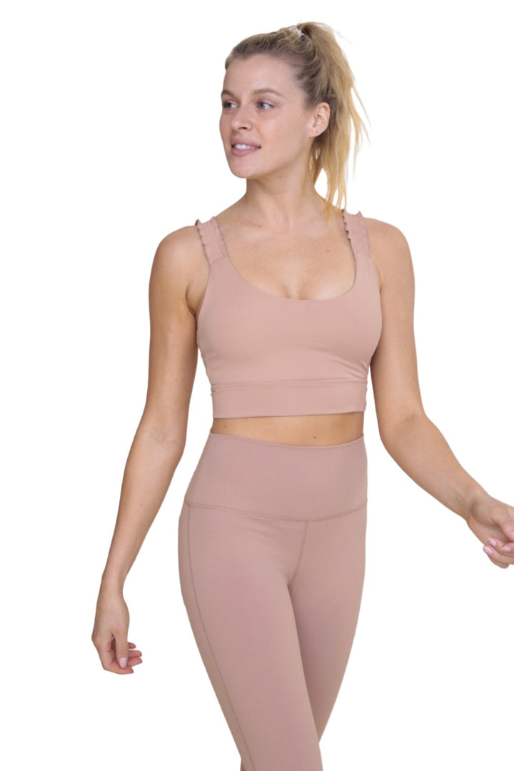 Mono B Crop Ruffle Strap Sport Bra Top AT-A1216 - Mud - Front View2