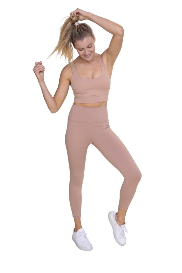 Mono B Crop Ruffle Strap Sport Bra Top AT-A1216 - Mud - Front Full View