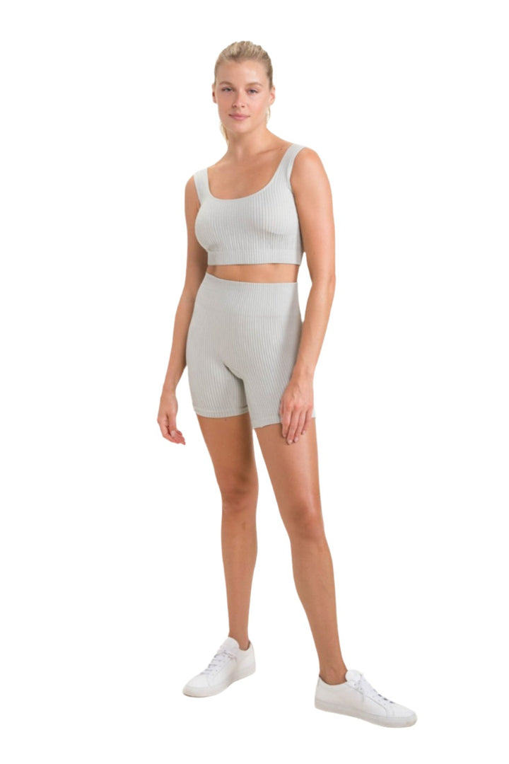 Mono B Ribbed Seamless High-Waisted Shorts APH-A1236 - Mist - Front Full View