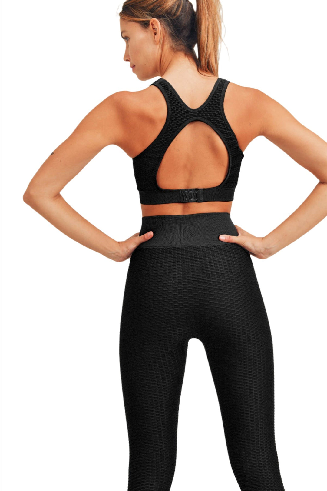 Mono B Textured Triangle Bra Top AT-A7115 - Black - Back View