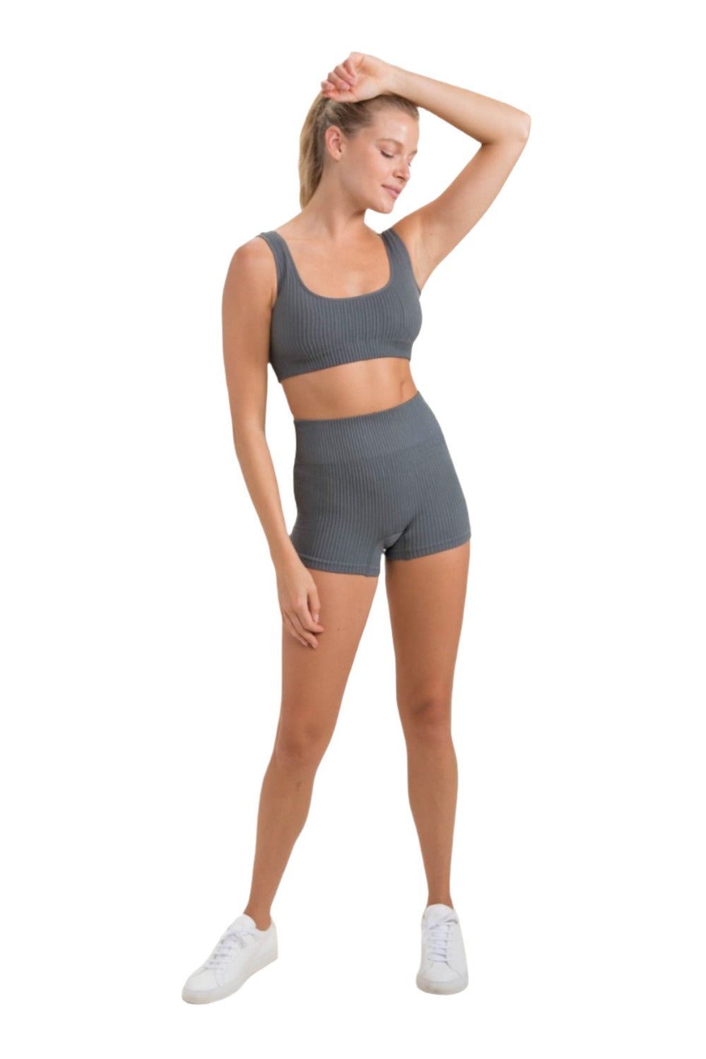 Mono B Ribbed Seamless High-Waisted Shorts APH-A1236 - Urban Chic - Front Full View