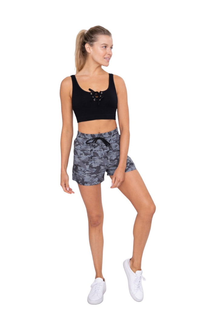 Mono B Jagged Camo Active Shorts AP-B0393 - Camo Print - Front Full View