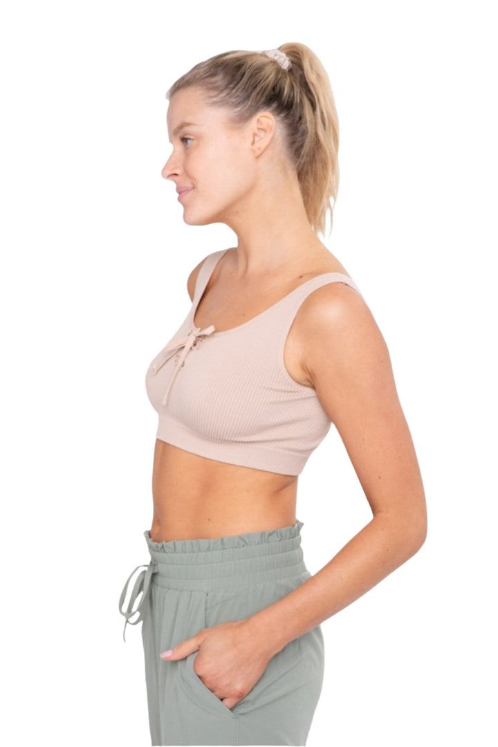 Mono B Rib Lace Front Active Bra Top AT-B0288 - Nude - Side View