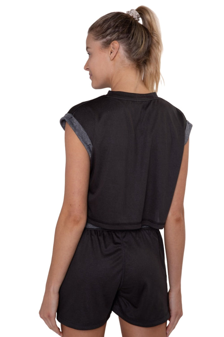 Mono B Crop Perforated Mesh Tee AT-B0385 - Olive - Back View