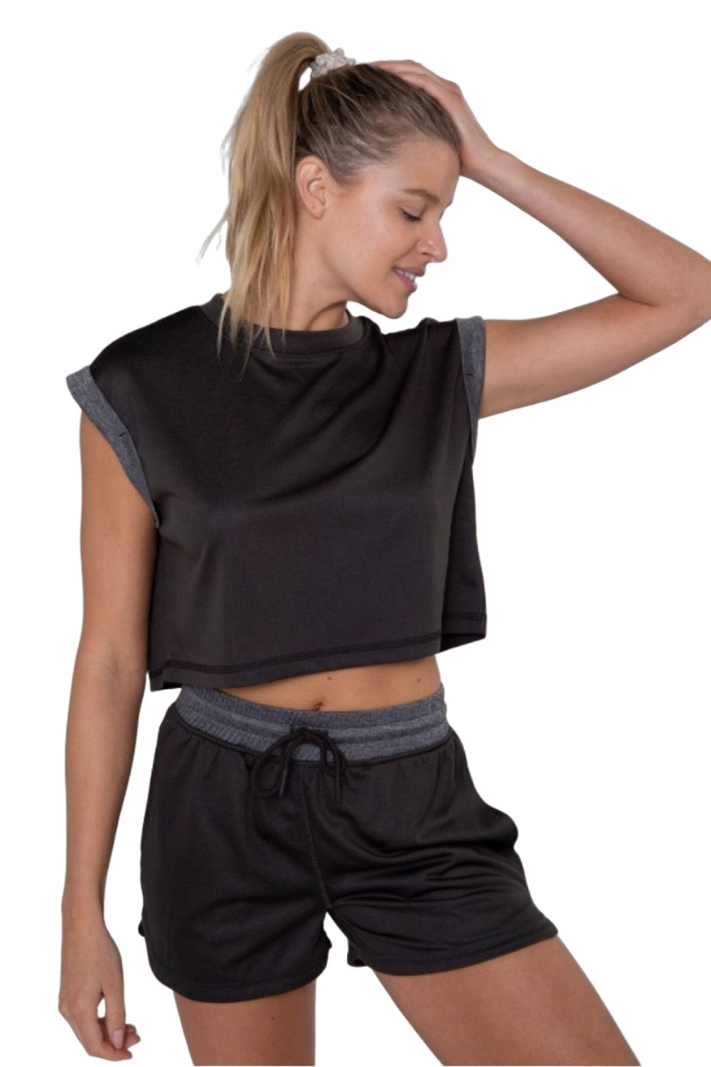 Mono B Crop Perforated Mesh Tee AT-B0385 - Olive - Front View
