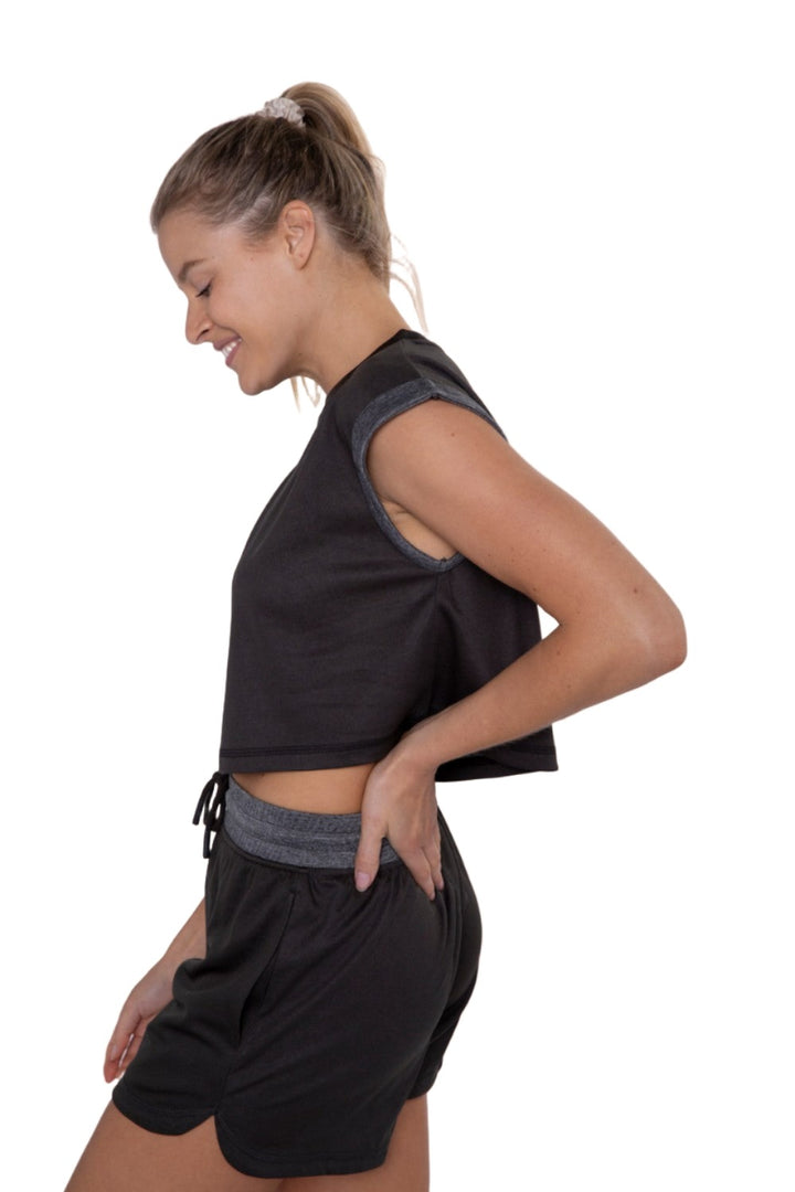 Mono B Crop Perforated Mesh Tee AT-B0385 - Olive - Side View