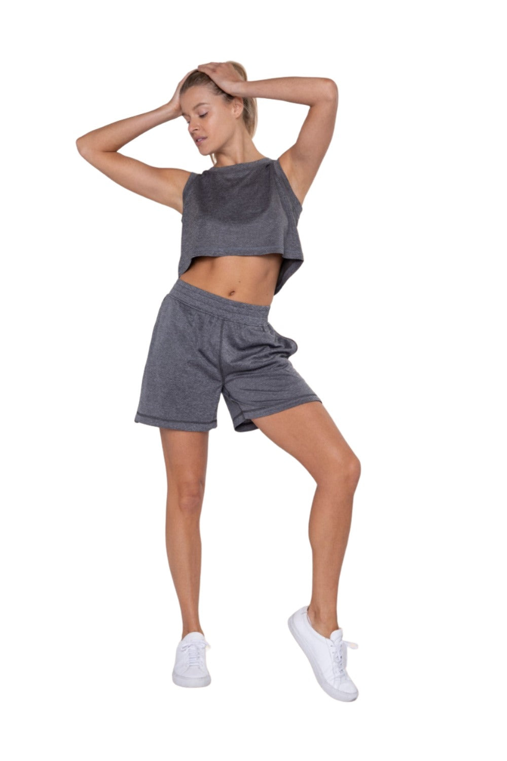 Mono B Micro-Perforated Active Shorts with Split Side Hem AP-B0384 - Olive - Front Full View