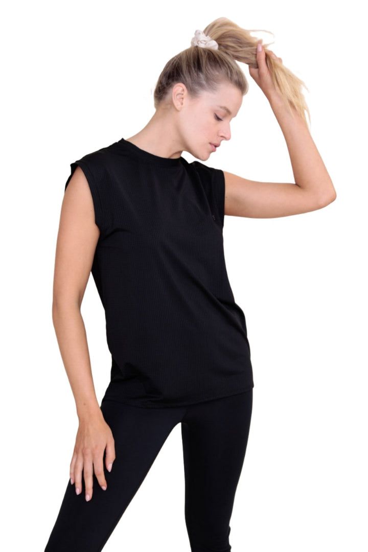 Mono B Checkerboard Mesh Tank Top AT-B0422 - Black - Front View