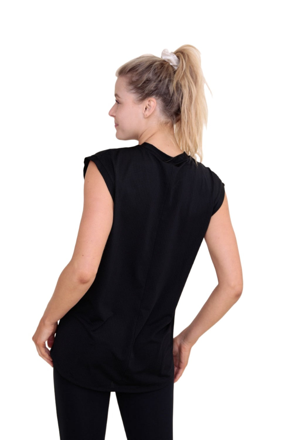 Mono B Checkerboard Mesh Tank Top AT-B0422 - Black - Back View