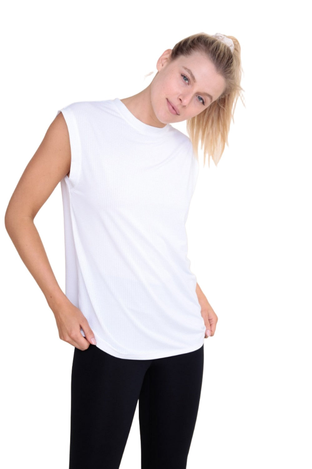 Mono B Checkerboard Mesh Tank Top AT-B0422 - White - Front View