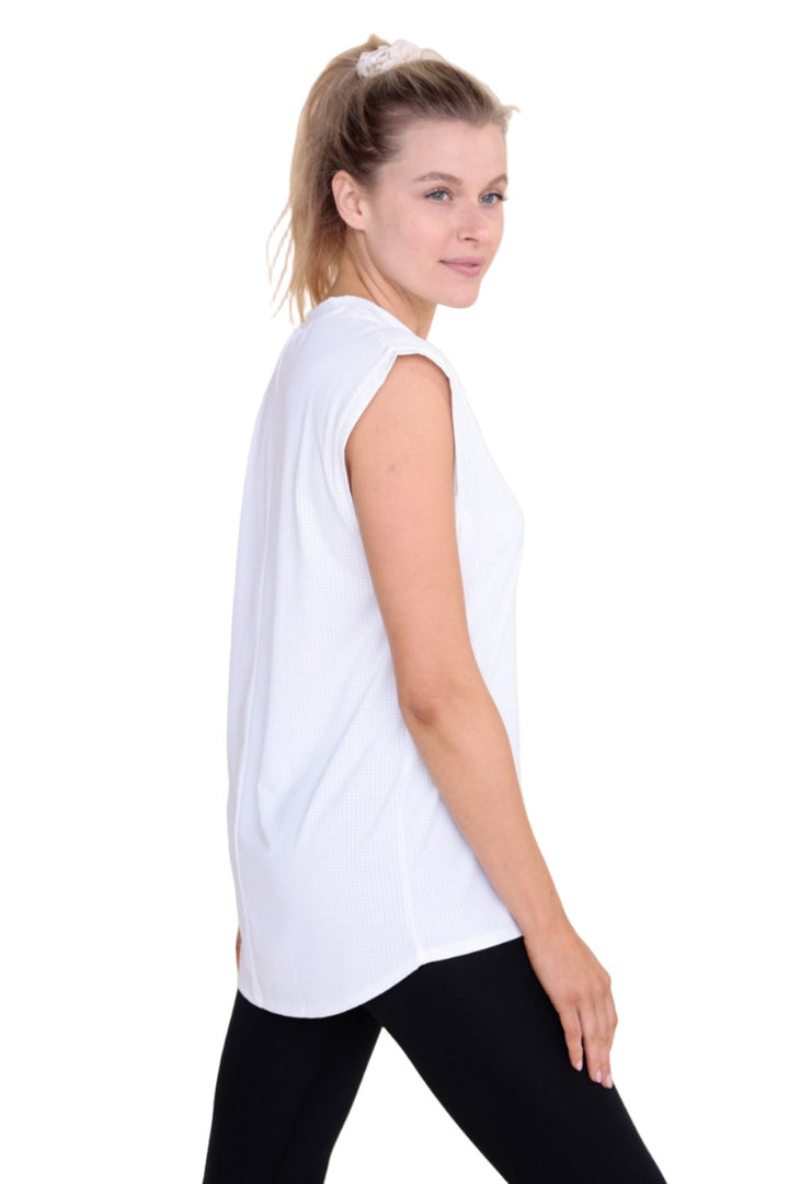 Mono B Checkerboard Mesh Tank Top AT-B0422 - White - Side View