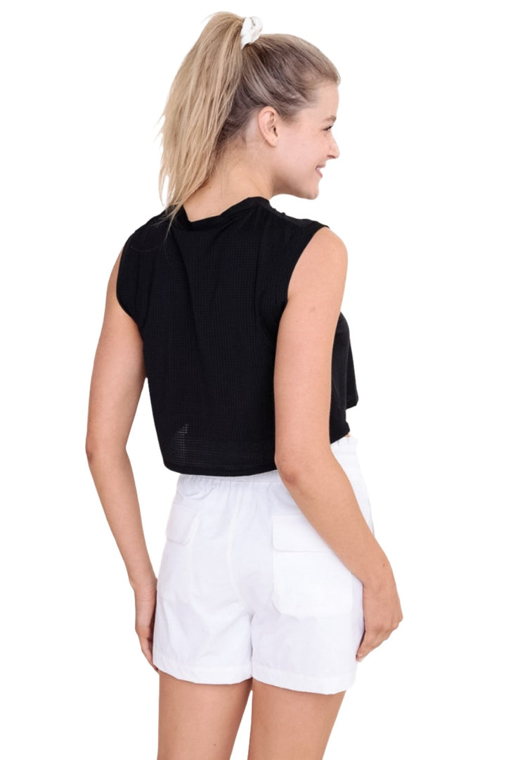 Mono B Ripstop Active Crop Top AT-B0423 - Black - Back View