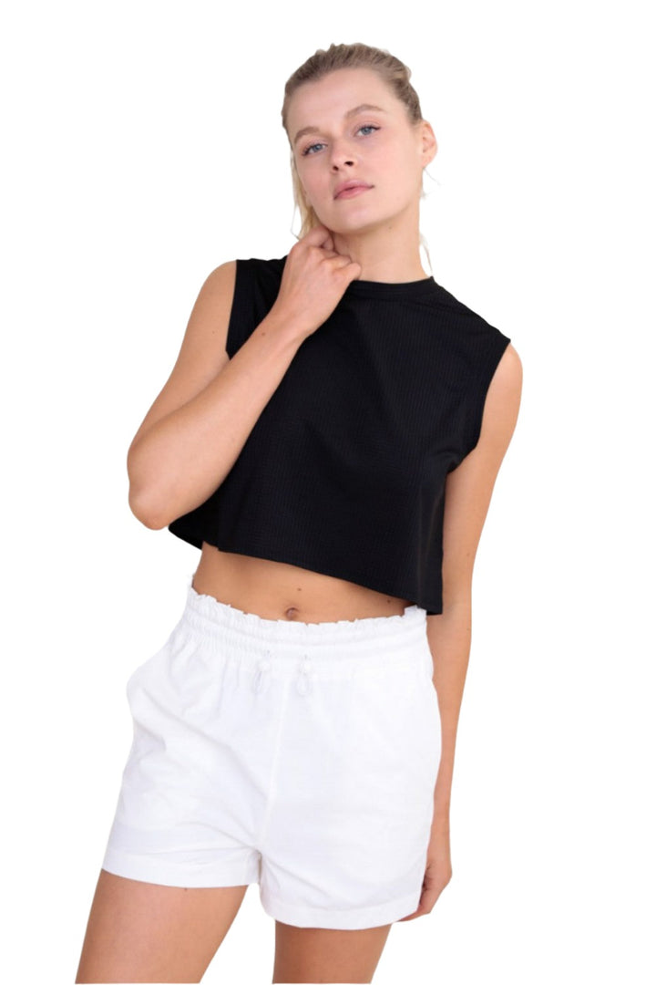 Mono B Ripstop Active Crop Top AT-B0423 - Black - Front View