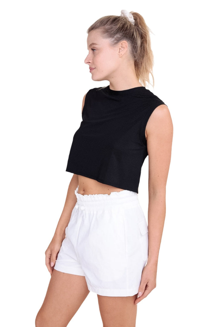 Mono B Ripstop Active Crop Top AT-B0423 - Black - Side View