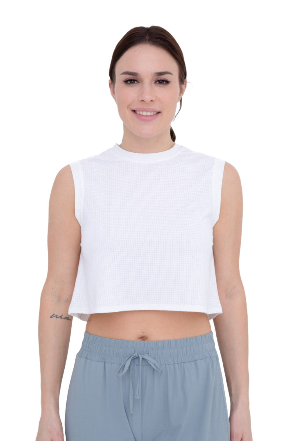 Mono B Ripstop Active Crop Top AT-B0423 - White - Front View