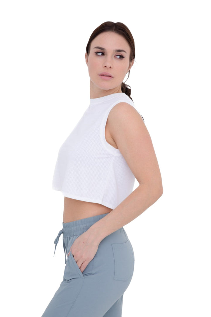 Mono B Ripstop Active Crop Top AT-B0423 - White - Side View