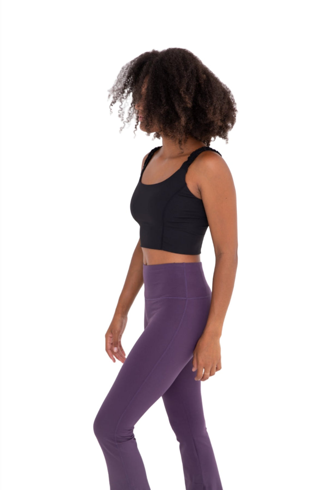 Mono B Crop Ruffle Strap Bra Top AT-B0487 - Black - Side View