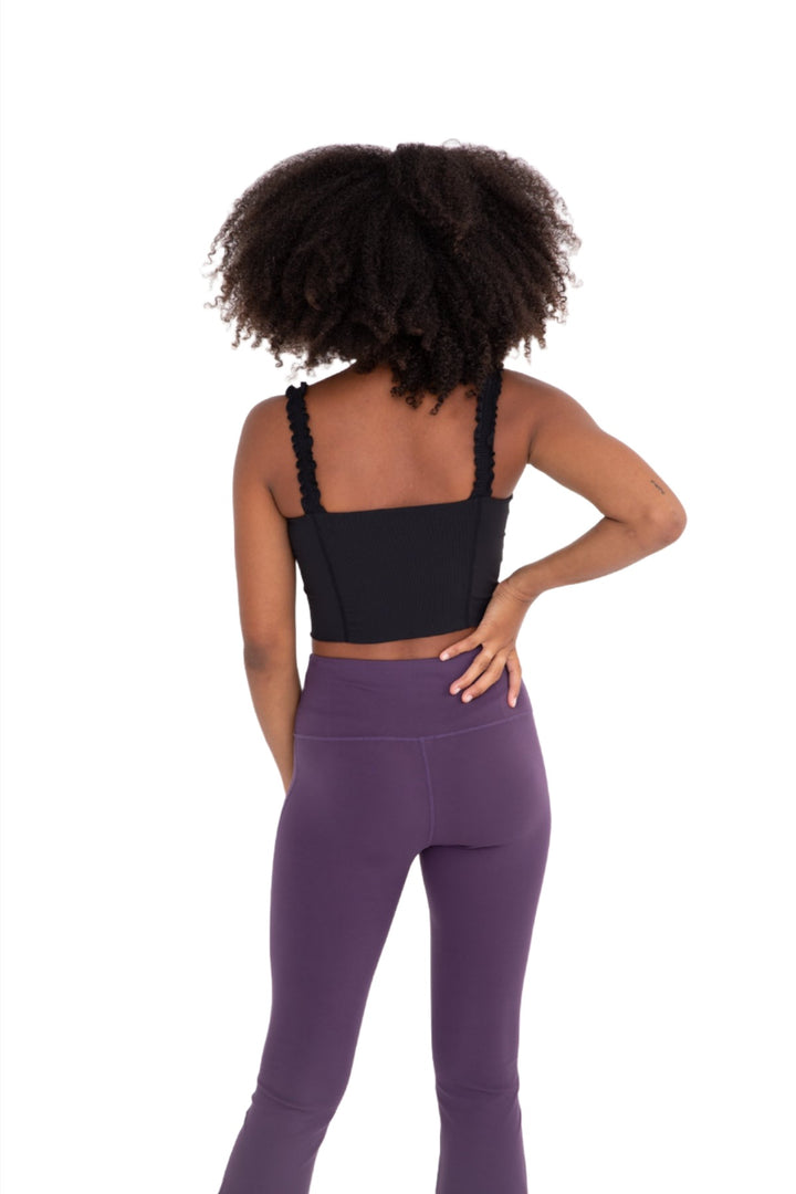 Mono B Crop Ruffle Strap Bra Top AT-B0487 - Black - Back View