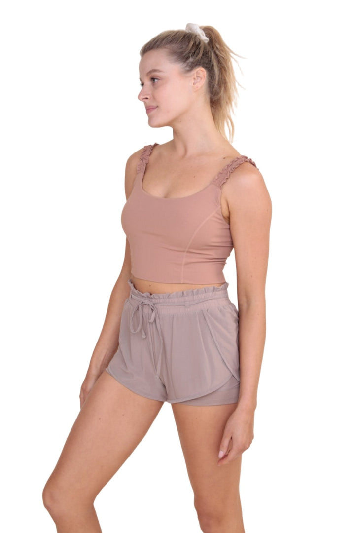 Mono B Crop Ruffle Strap Bra Top AT-B0487 - Dark Nude - Side View