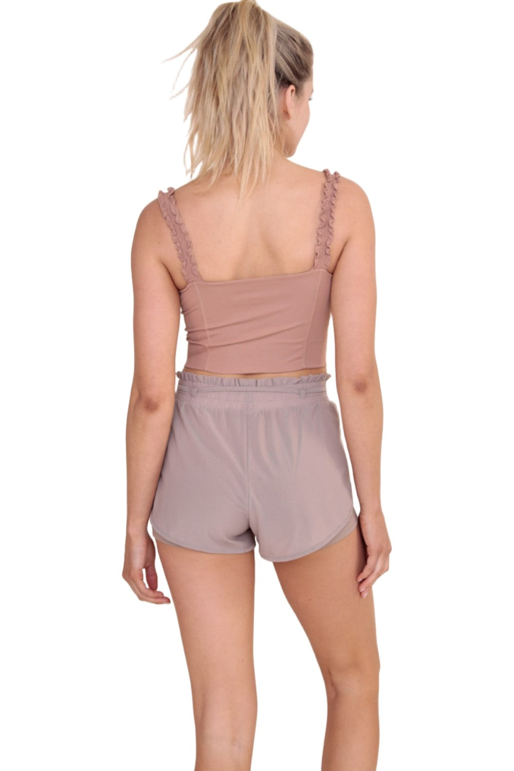 Mono B Crop Ruffle Strap Bra Top AT-B0487 - Dark Nude - Back View