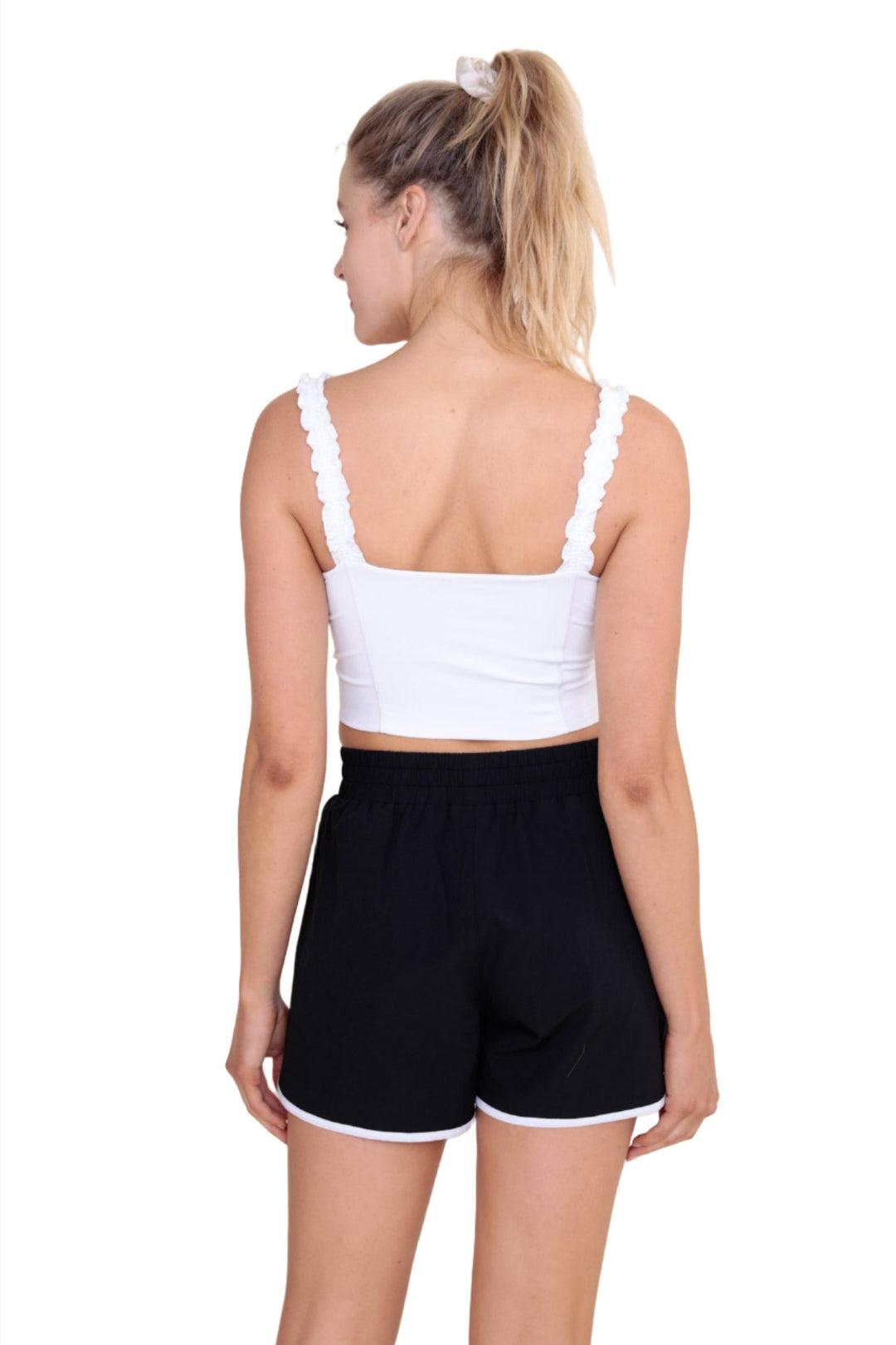 Mono B Crop Ruffle Strap Bra Top AT-B0487 - White - Back View